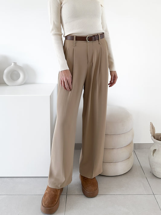 Pantalon avec ceinture marron camel