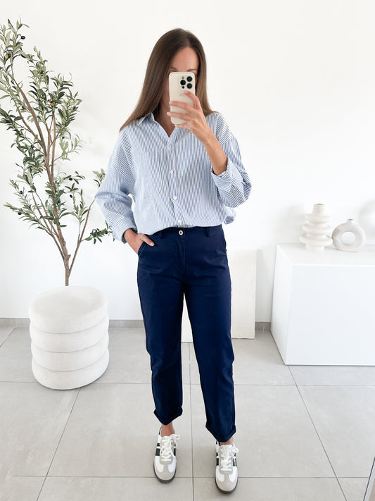 Pantalon en coton bleu marine