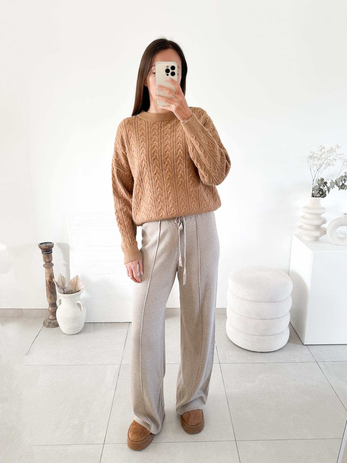 Pantalon en maille beige