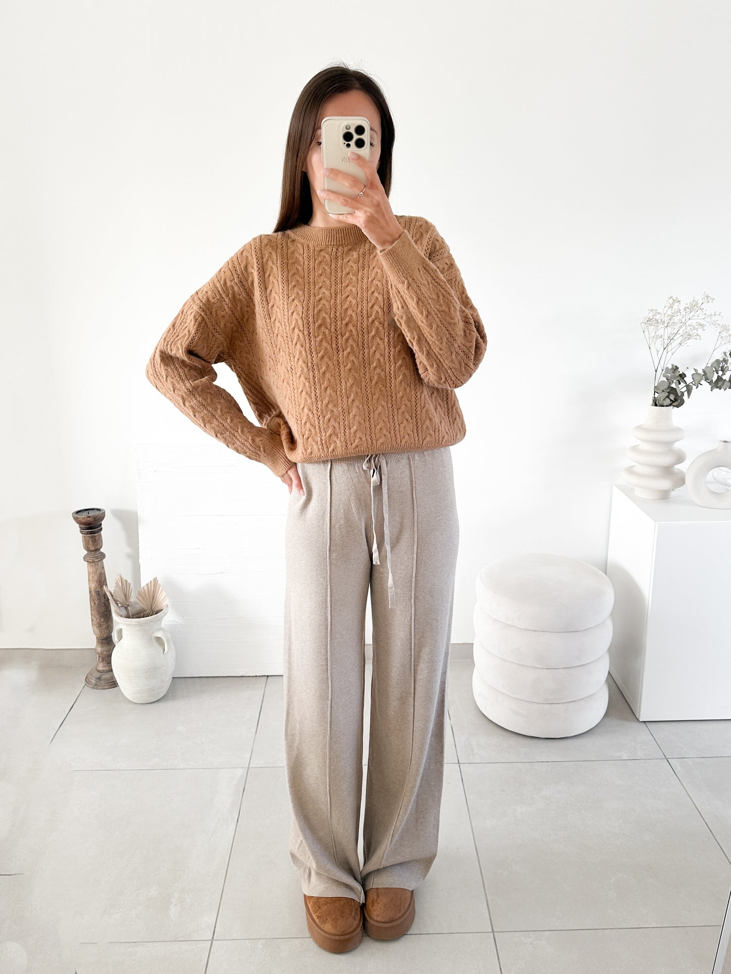 Pantalon en maille beige