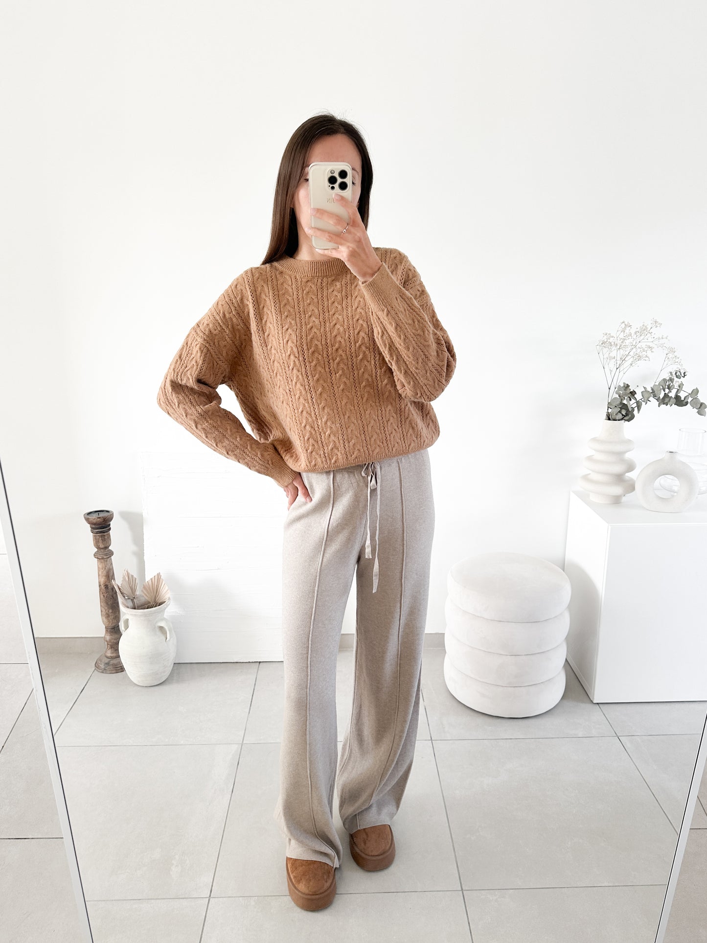 Pantalon en maille beige