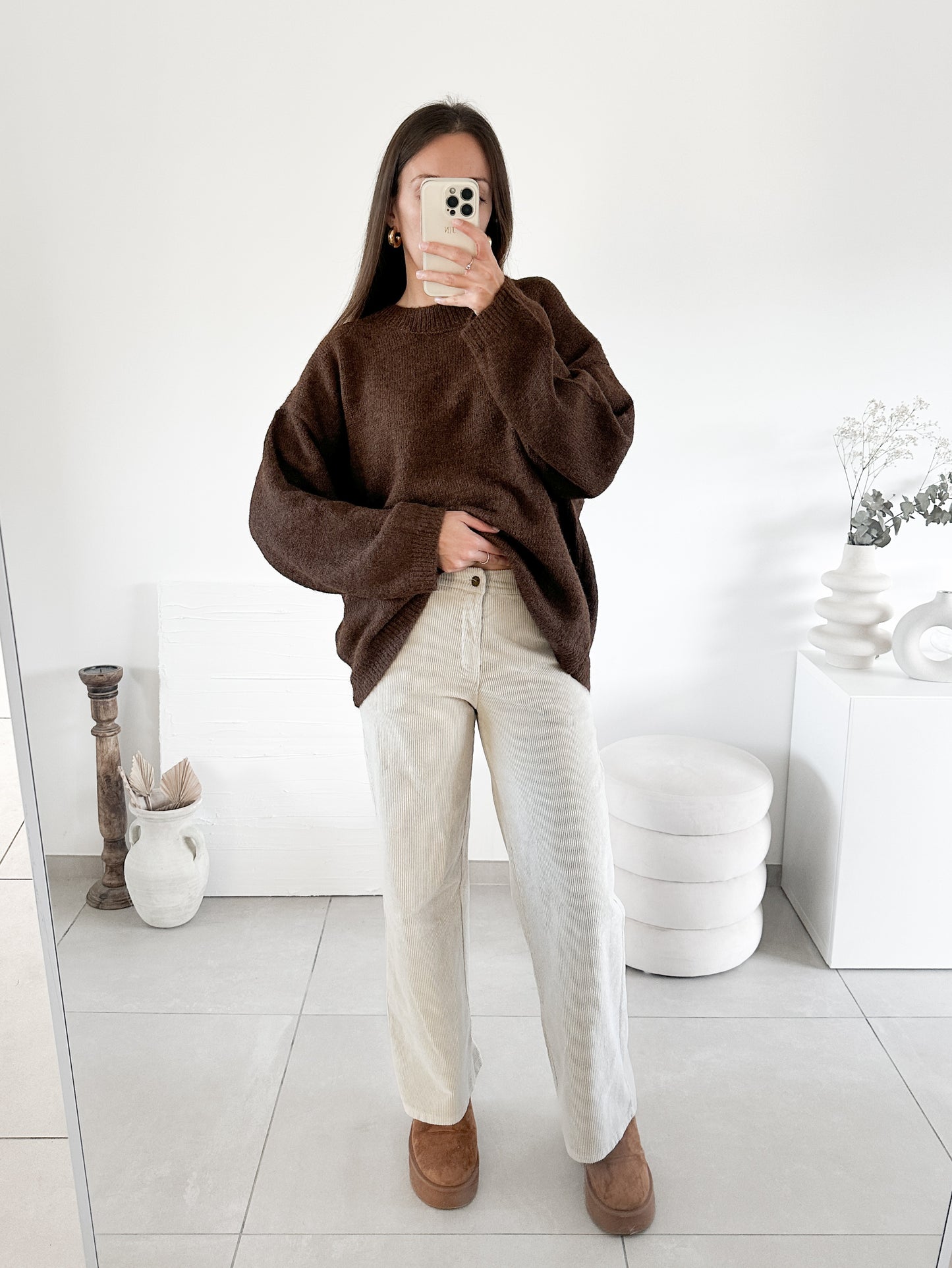 Pantalon velour côtelé beige