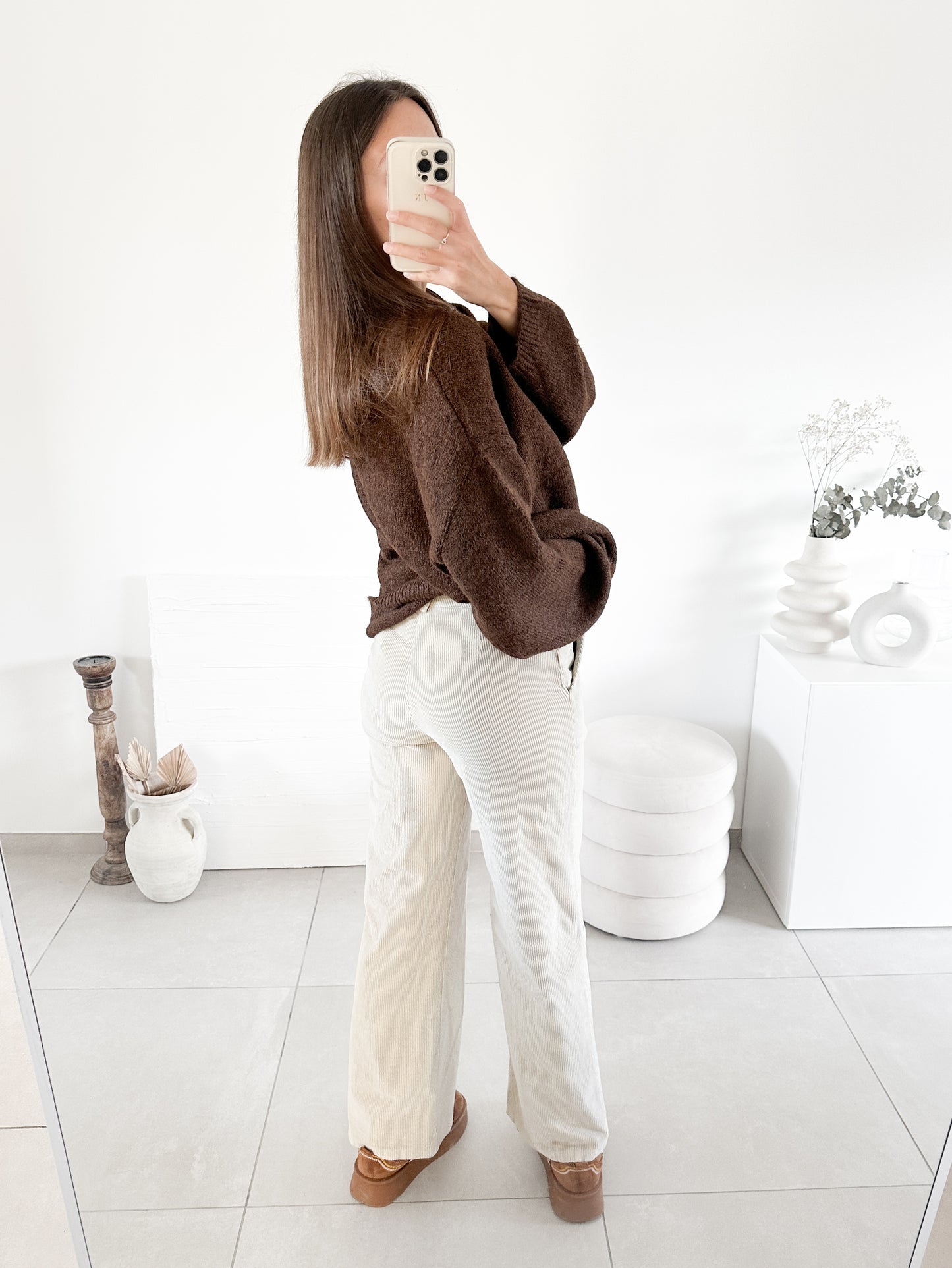 Pantalon velour côtelé beige