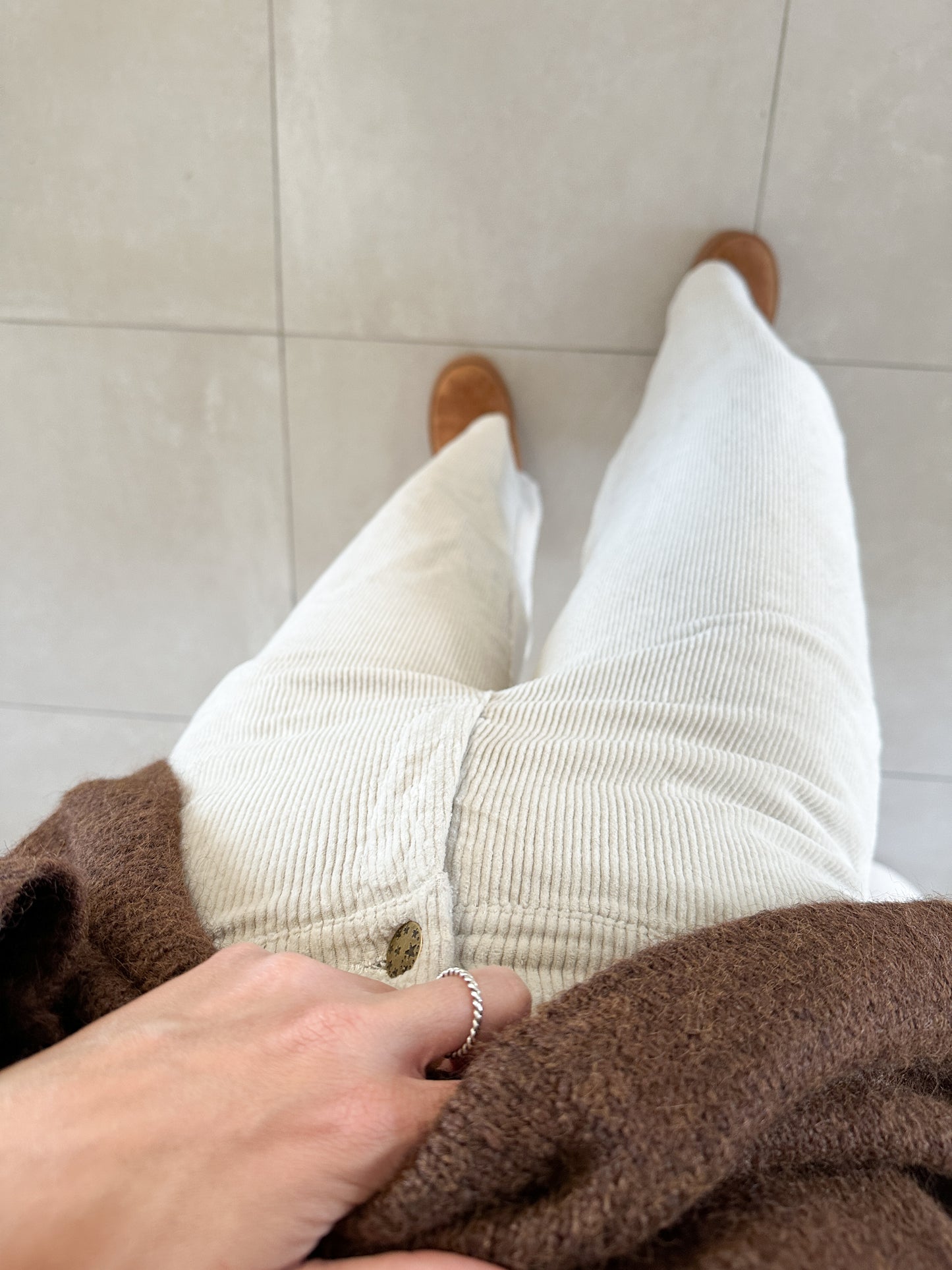 Pantalon velour côtelé beige