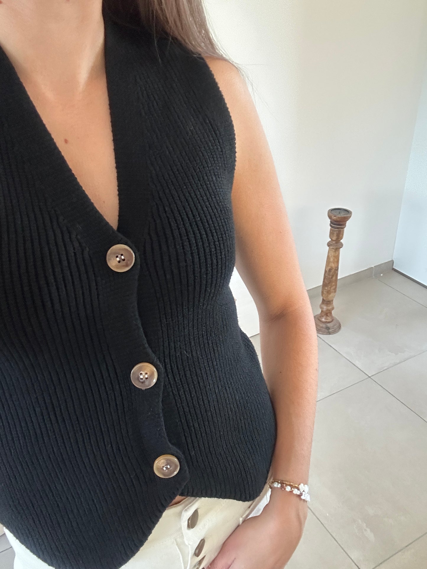 Gilet sans manche en maille noir